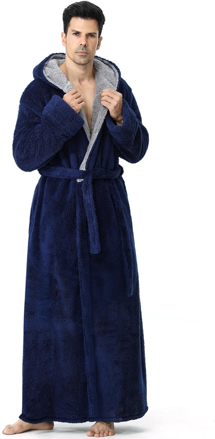 Artfasion Mens Hooded Plush Robe: Cozy Fleece Bathrobe for Winter