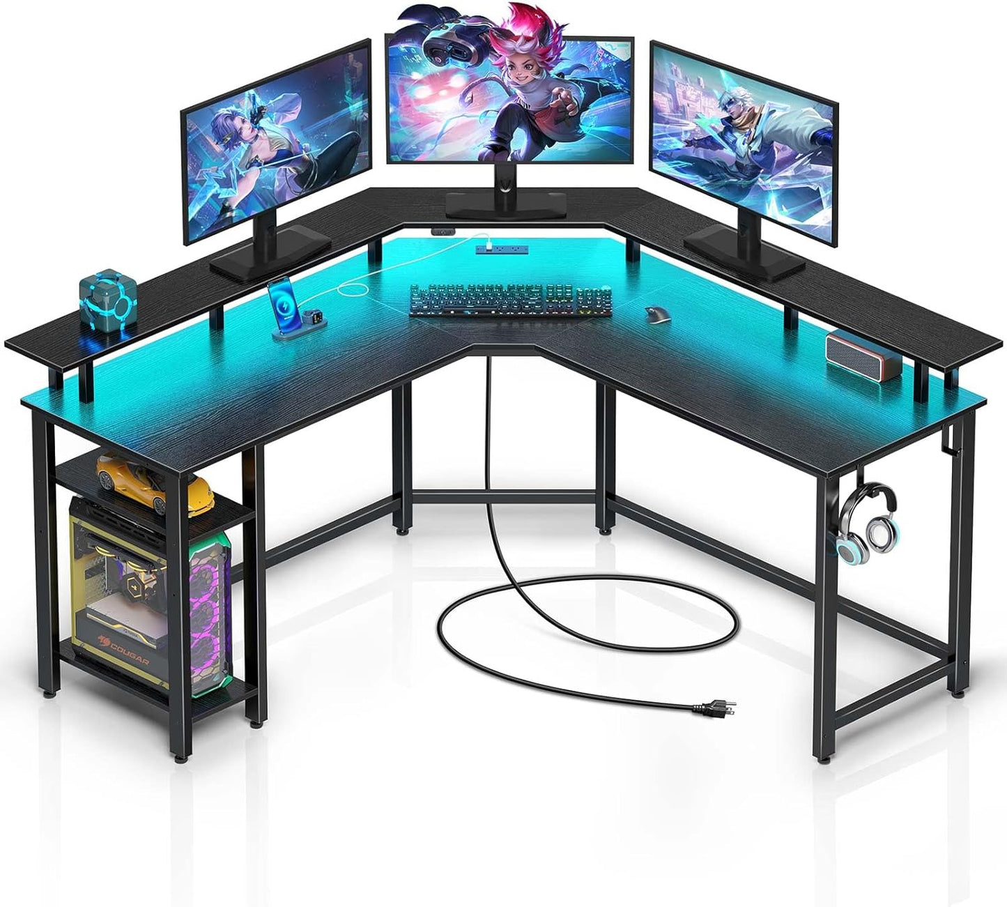 Rolanstar LED Gaming Desk with Power Outlets