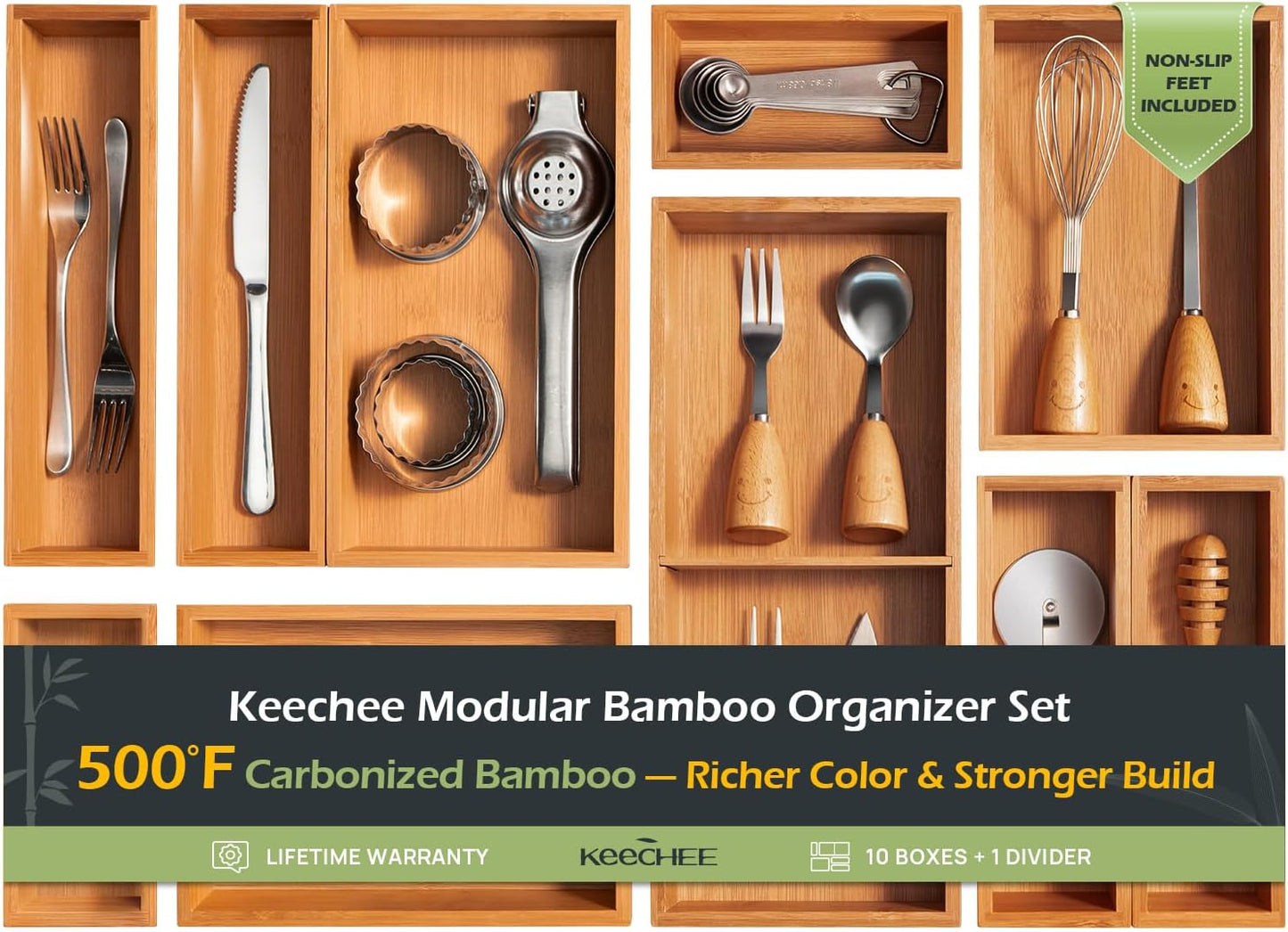 10-Piece Bamboo Drawer Organizer Set for Ultimate Clutter Control