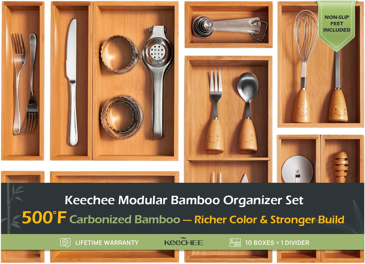 10-Piece Bamboo Drawer Organizer Set for Ultimate Clutter Control