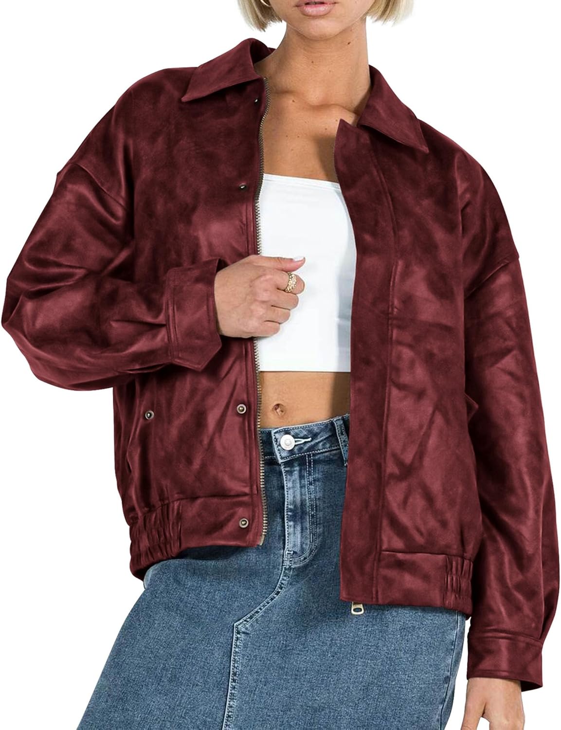 Trendy Faux Leather Motorcycle Jacket for Women by PRETTYGARDEN