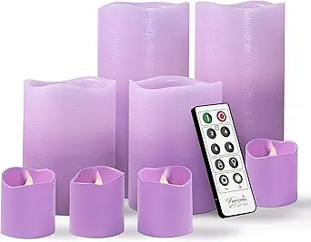 Purple Real Wax Flameless Candles with Remote for Home Decor