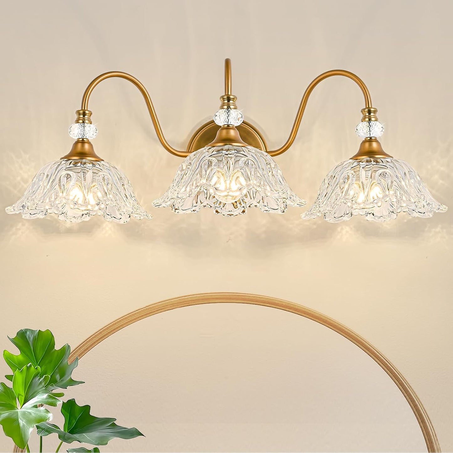 Vintage Bathroom Vanity Light with Floral Glass Shades Design