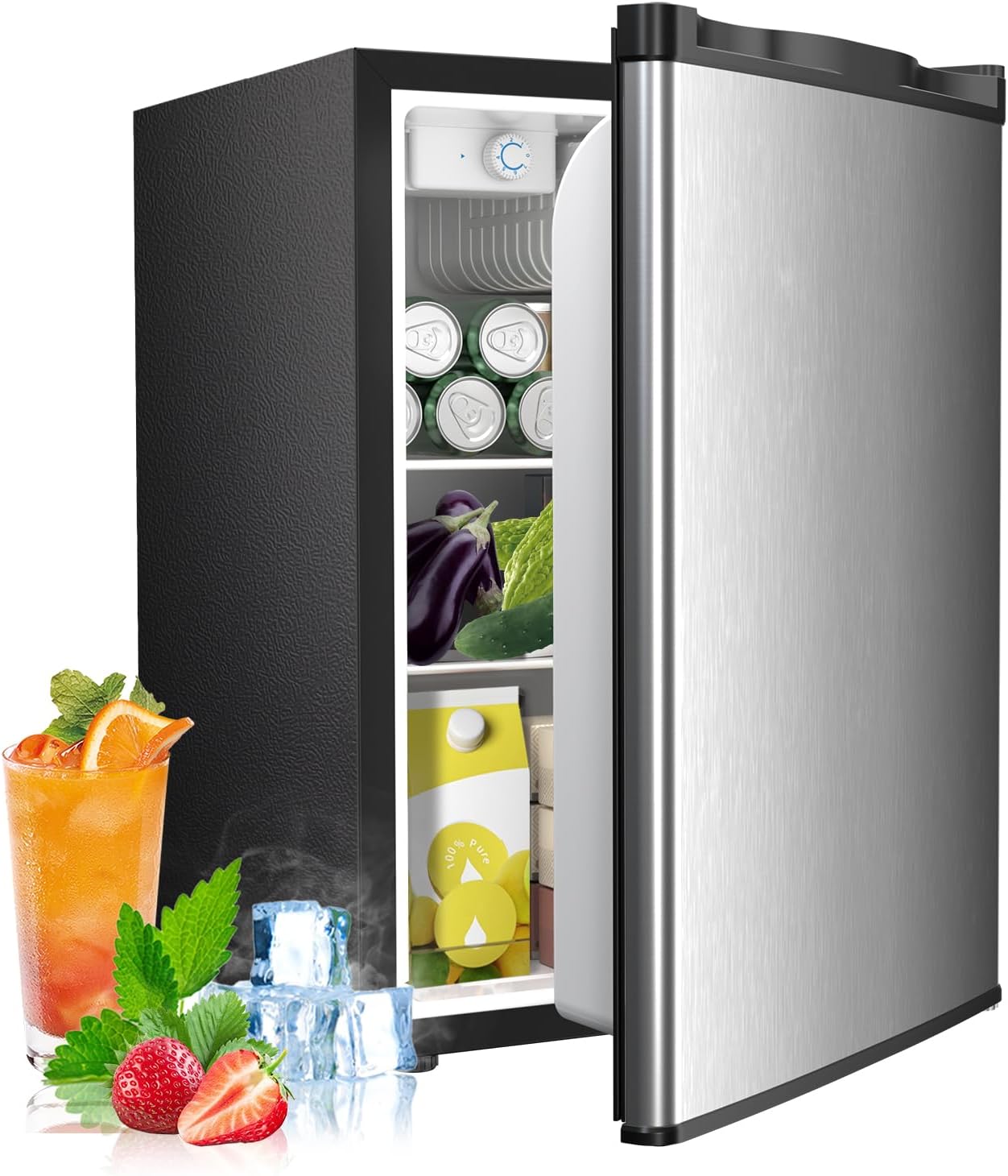 2.56 Cu.ft Compact Refrigerator with Reversible Door for Small Spaces