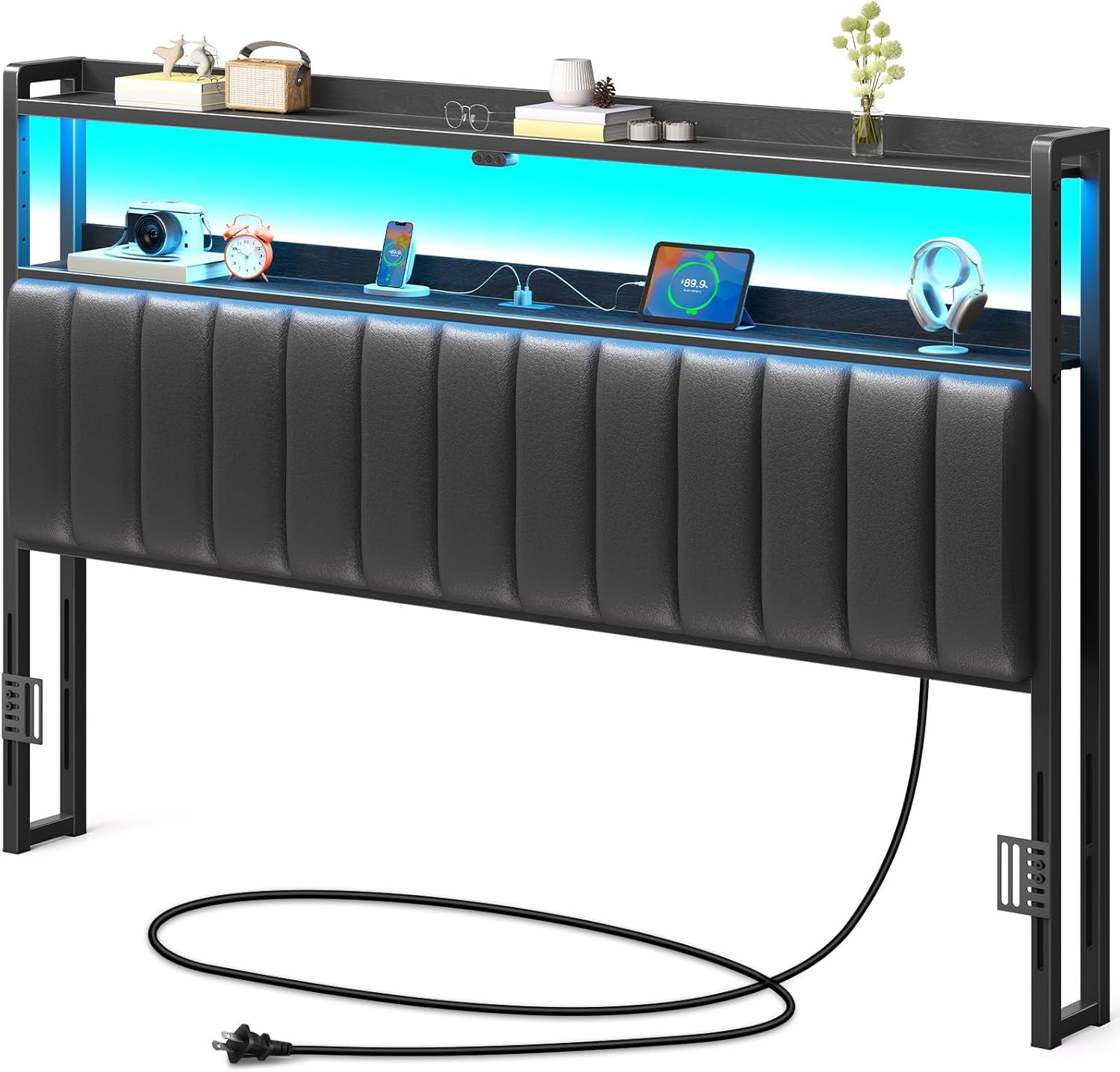 Rolanstar Headboard for King Size Bed with LED Light & USB Port
