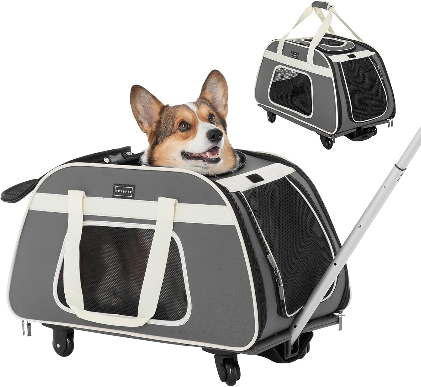 PETSFIT Large Pet Carrier with Wheels for Small Dogs & Kittens