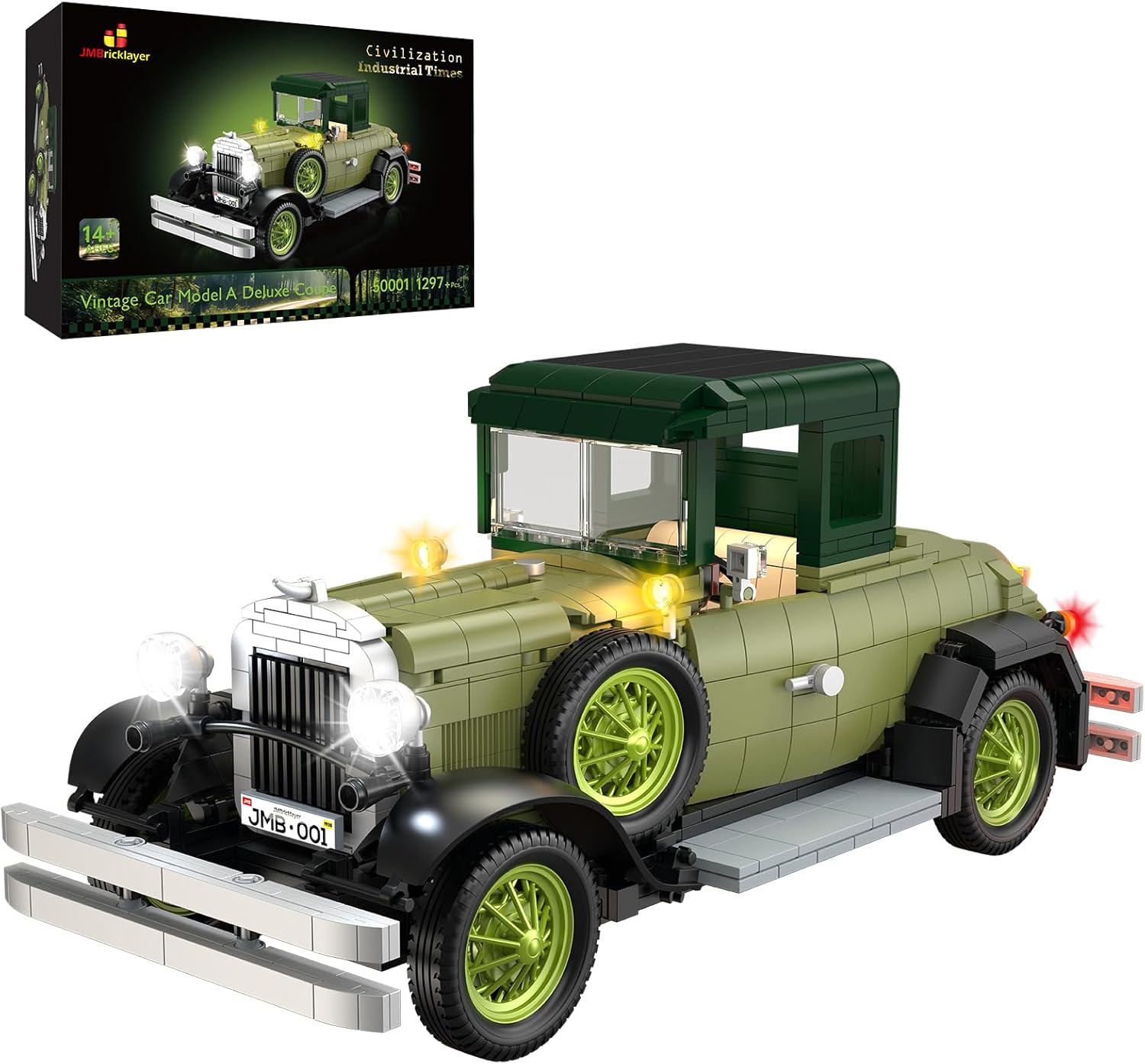 JMBricklayer Vintage Cars Building Sets with Lights for Adults