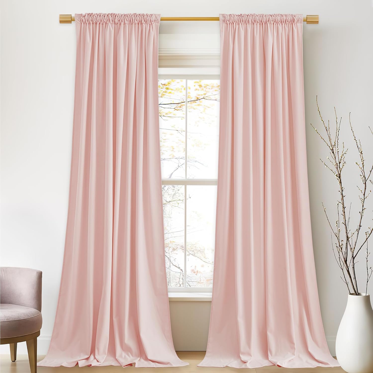 StangH Baby Pink Velvet Curtains for Room Darkening and Style