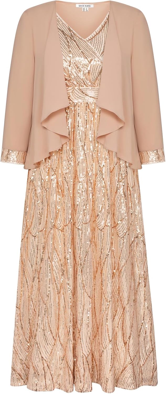 Stunning Two Piece Sequin Dress with Jacket for Special Occasions