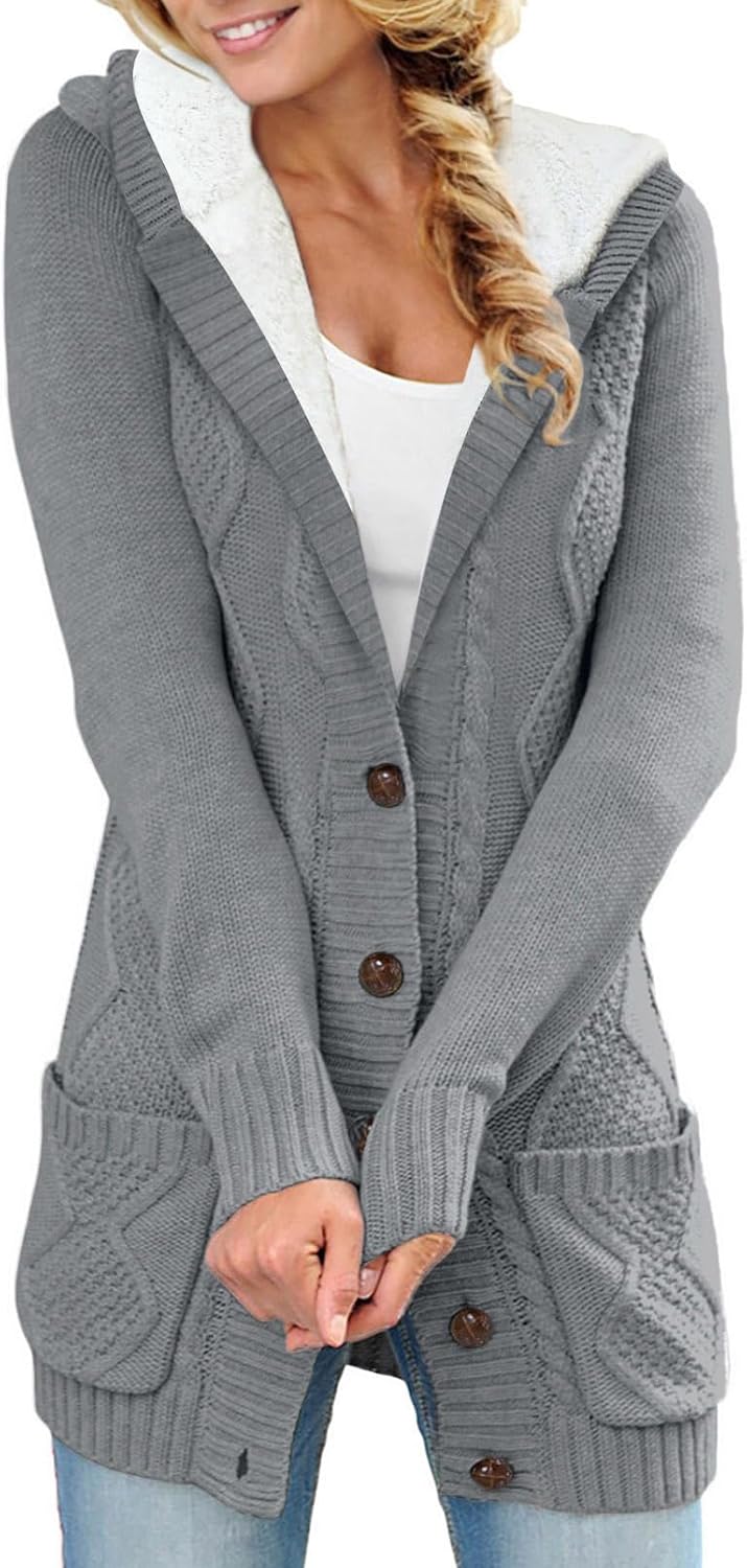 Sidefeel Women's Hooded Fleece Lined Cardigan for Winter Wear
