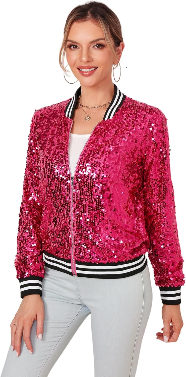 Womens Long Sleeve Sequin Open Front Zipper Jacket Review