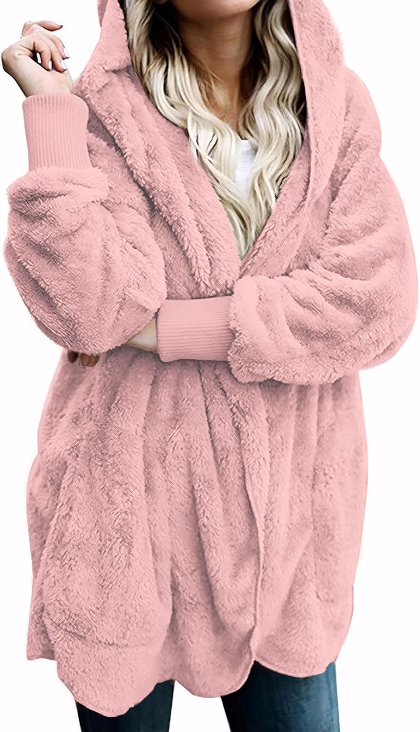 Fuzzy Hooded Cardigan for Women - Cozy Winter Fleece Coat