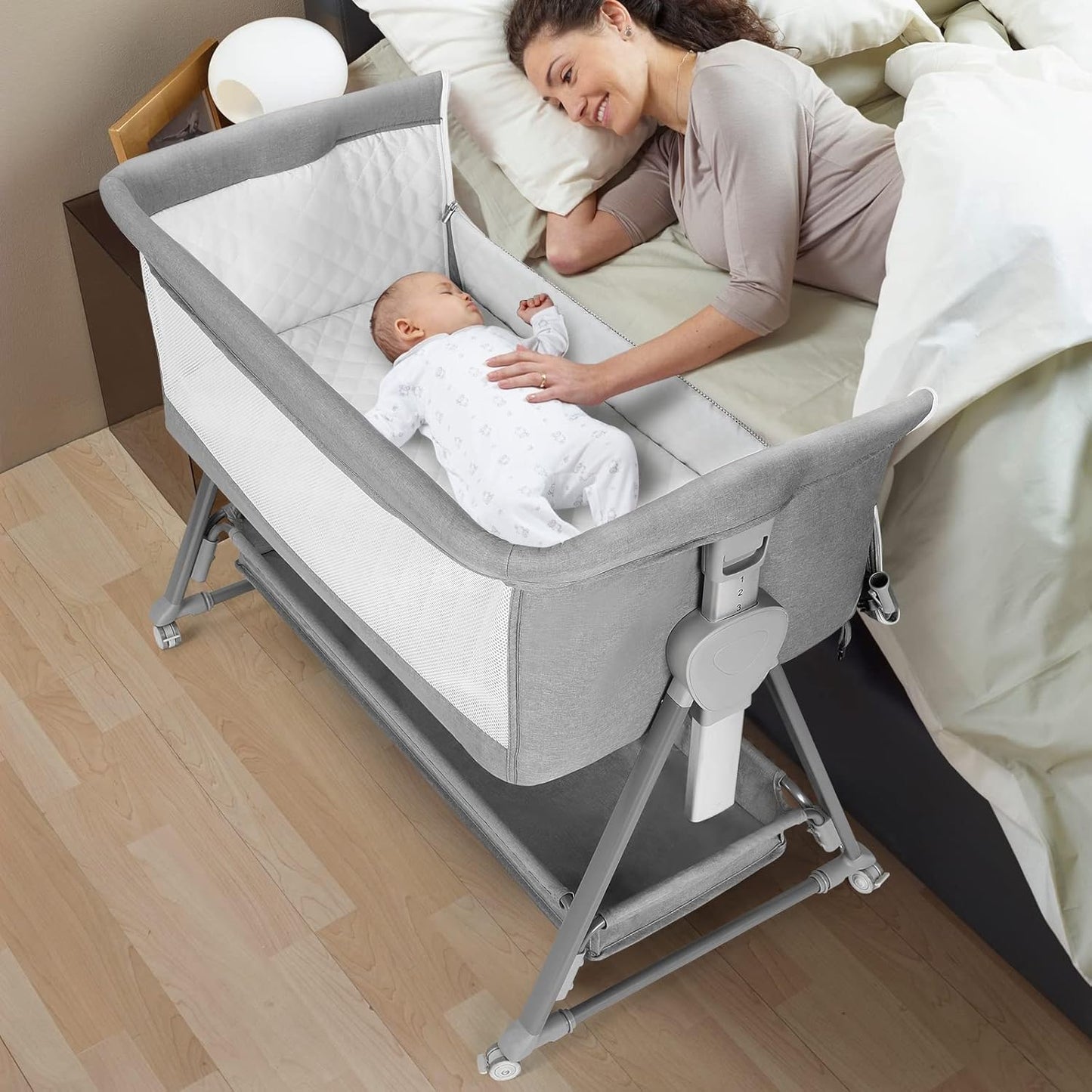 Cowiewie Bassinet Bedside Sleeper with Adjustable Height & Storage