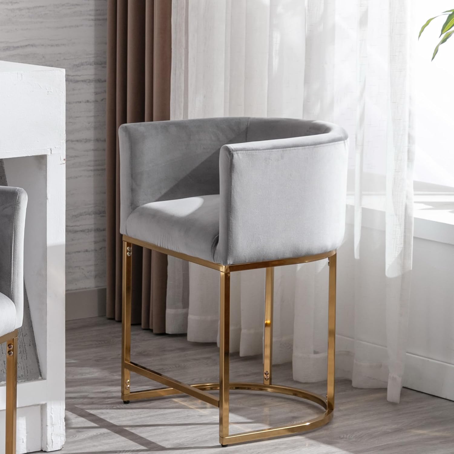 Contemporary Grey Velvet Bar Stool for Stylish Kitchen Spaces