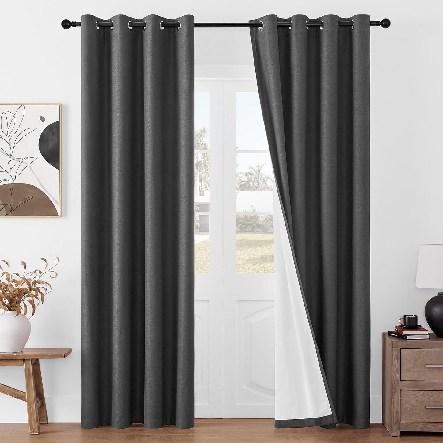 Joydeco Linen Blackout Curtains for Bedroom 72 Inches Long