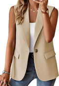 Women's Sleeveless Vest Blazer - Lightweight Fully Lined Office Vest