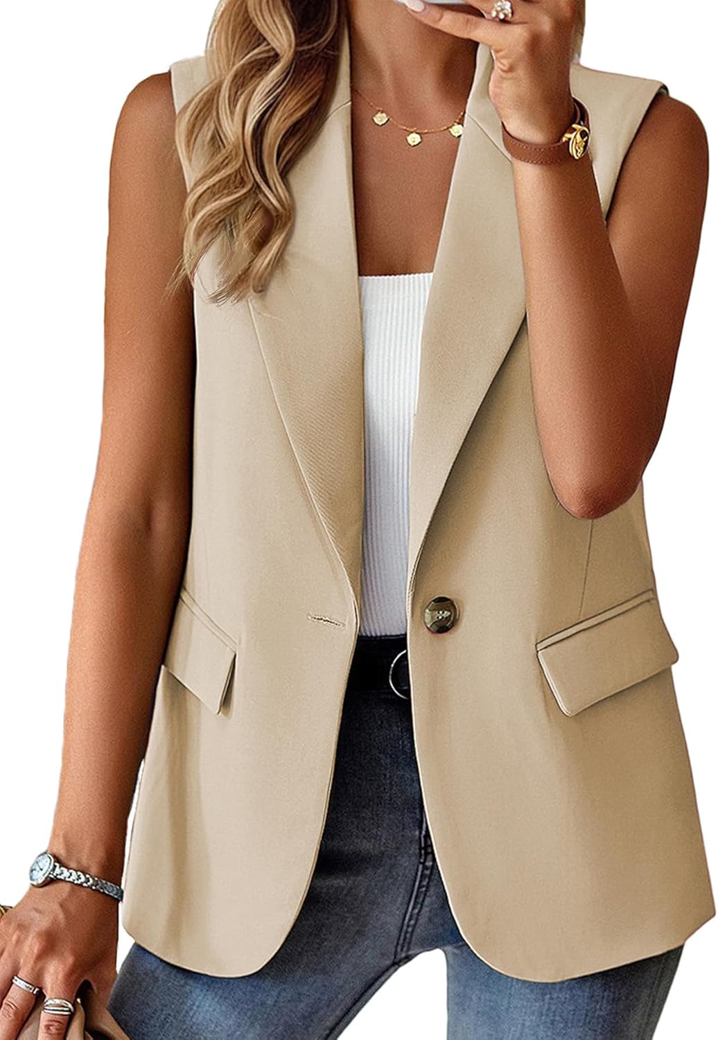 Mina Self Women's Sleeveless Vest Blazer for Work & Casual Wear