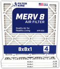 Filter King 8x8x1 Air Filter 4-Pack - MERV 8 Pleated Filters