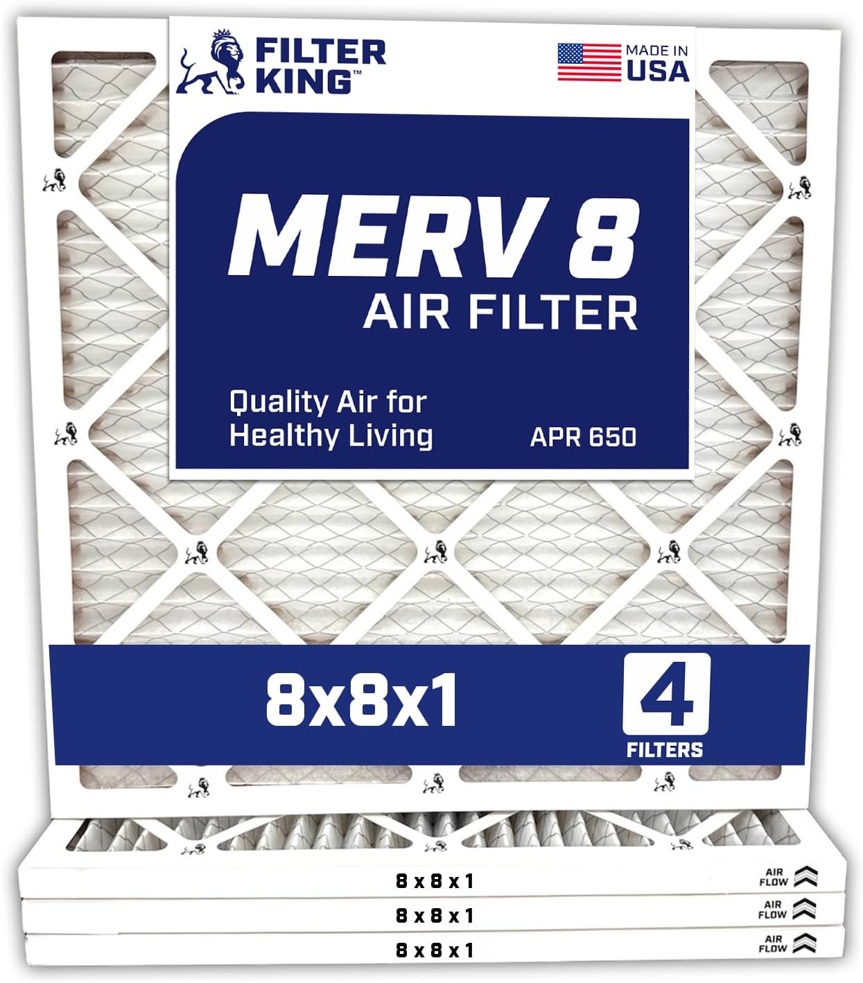 MERV 8 Pleated Air Filters 8x8x1 - 4-Pack for Home Use