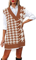 Viottiset Oversized V Neck Houndstooth Sweater Vest Tunic