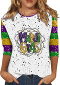 2025 Mardi Gras Shirt for Women Sequin Crew Neck Loose Blouse - Casual