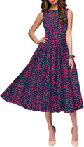 Simple Flavor Women's Vintage Sleeveless Polka Dot Floral Mid-Calf