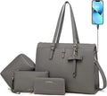 Laptop Tote Bag for Women 4pc Set - Large Leather Briefcase with USB