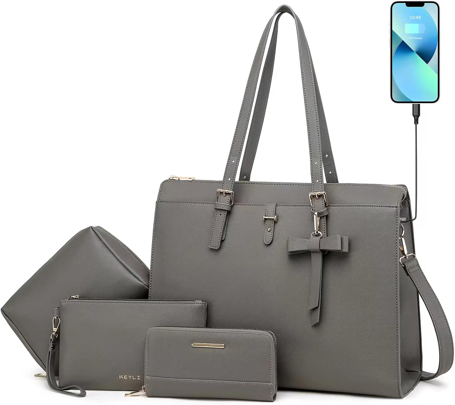Keyli 4pc Laptop Bag Set for Women with USB Charging Port