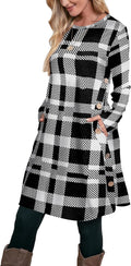 Women's Fall Winter Tunic Dress with Pockets - Button Detail