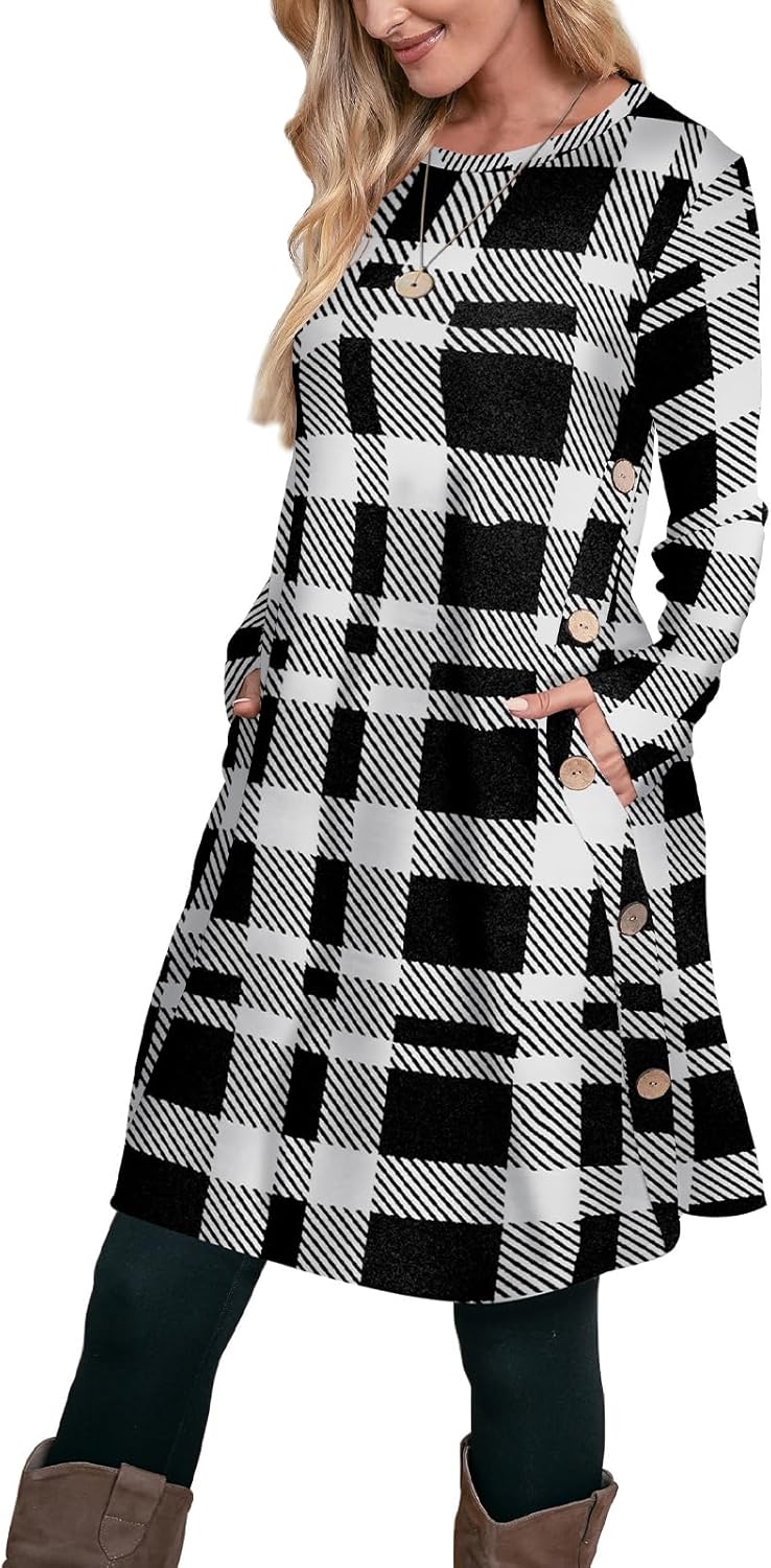 OFEEFAN Fall and Winter Tunic Dress with Pockets for Style