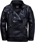 Boys Black PU Leather Motorcycle Jacket - Studded Punk Style