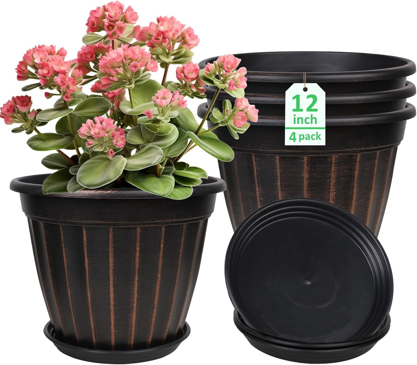 FGstyle 12 Inch Pots for Plants - Elegant Tall Planters Set