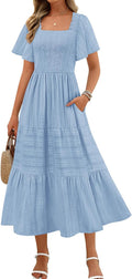 MEROKEETY Women's Summer Flowy Midi Maxi Dress - Flattering Boho Fit