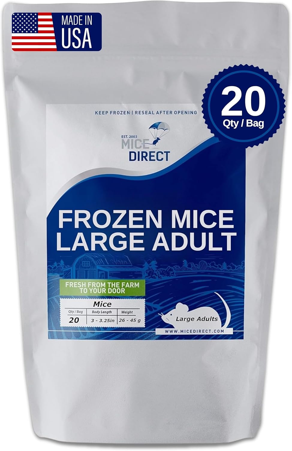 Frozen Large Adult Feeder Mice for Snakes and Reptiles - 20 Count
