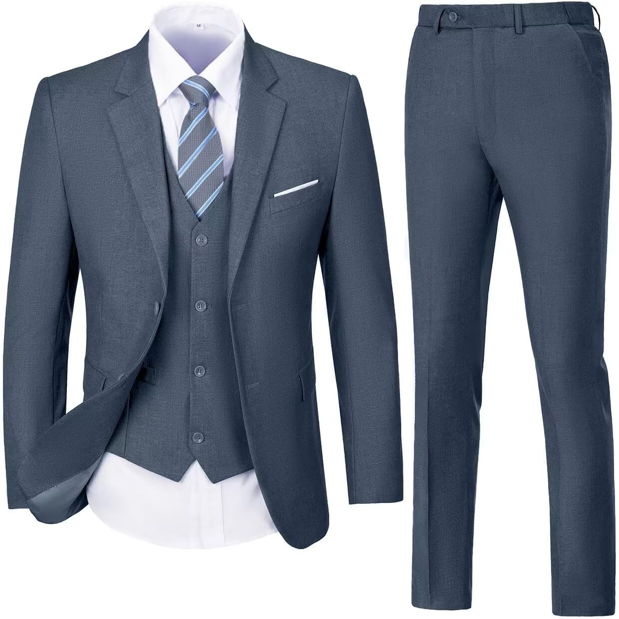 Mens Suit Solid Two Button Slim Fit 3 Piece Set for Weddings