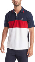 Nautica Men's Short Sleeve 100% Cotton Pique Color Block Polo Shirt J