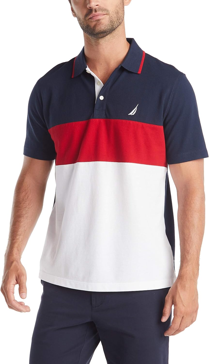 Nautica Men's Short Sleeve Cotton Pique Color Block Polo Shirt