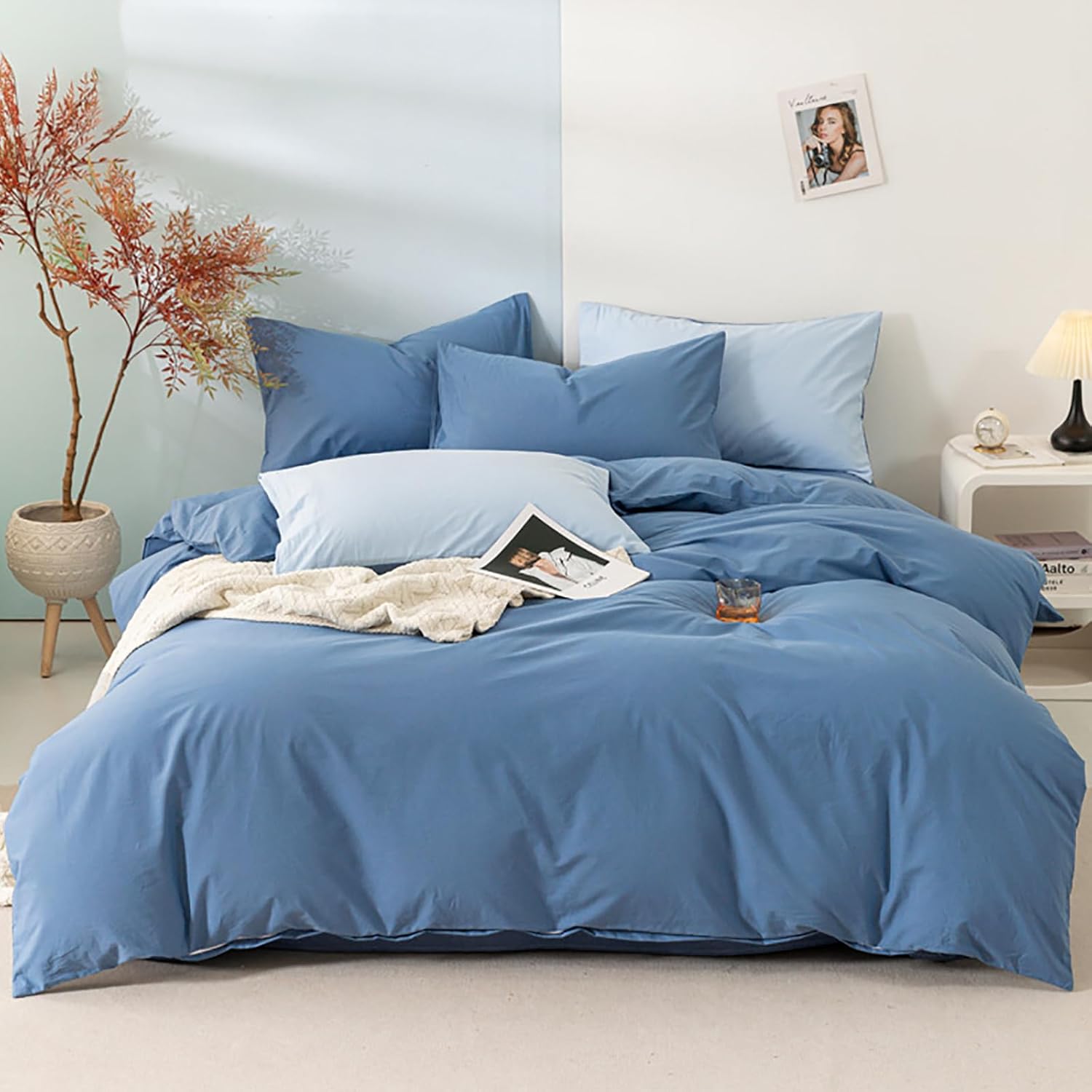 Luxlovery Lake Blue Comforter Set for Queen Bedding Comfort