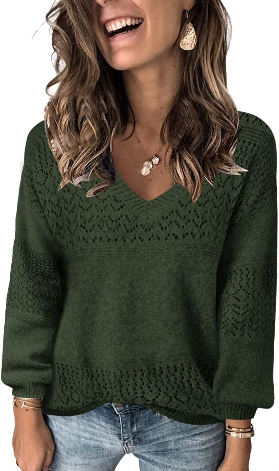 Lightweight V Neck Pullover Sweater for Women by JOCAFIYE