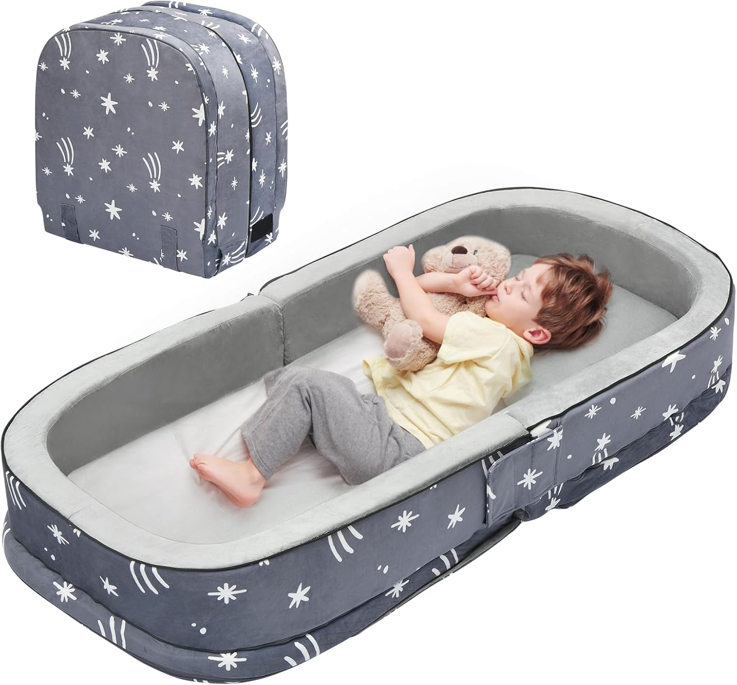 Lvimilio Portable Toddler Travel Bed for Kids Aged 1-4 Years