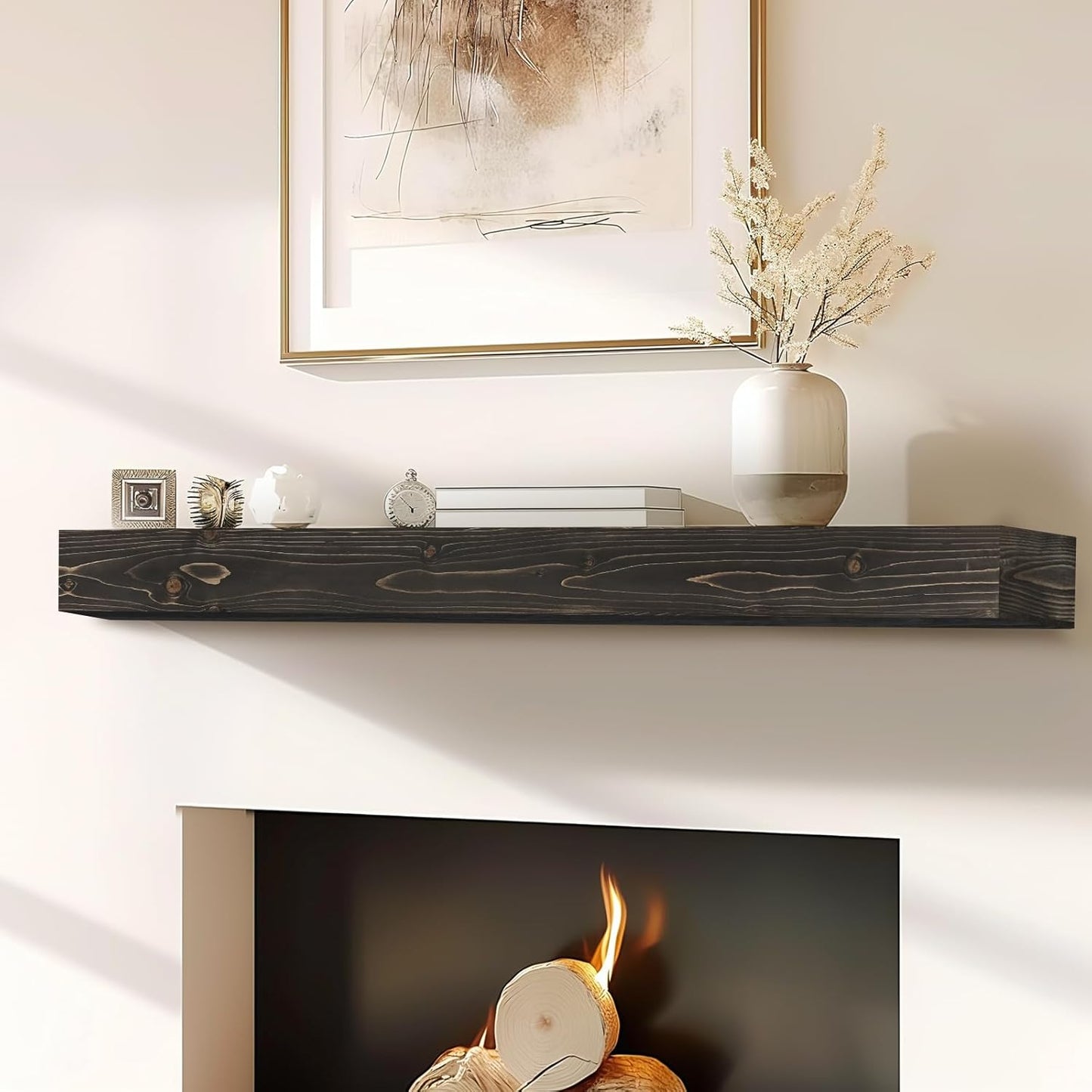 56x8x3 Handcrafted Rustic Solid Wood Fireplace Mantel Shelf