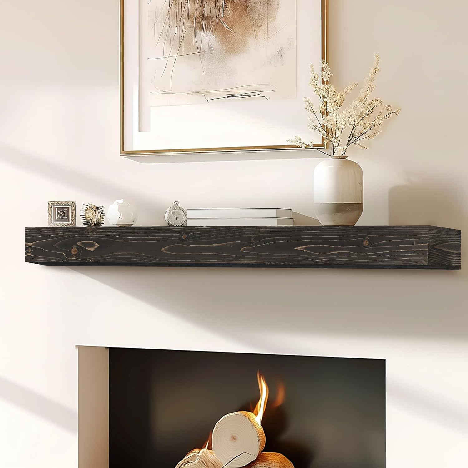 56x8x3 Handcrafted Rustic Solid Wood Fireplace Mantel Shelf