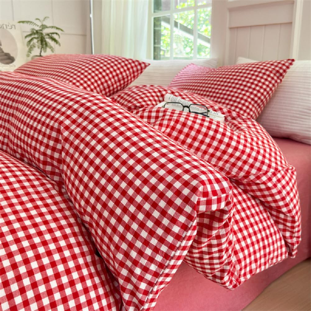 LifeTB Red Gingham Comforter Set Twin XL for Cozy Sleep