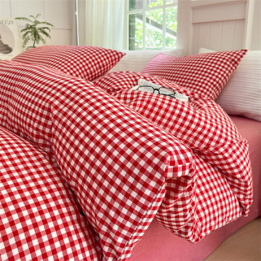 LifeTB Red Gingham Comforter Set Twin XL for Cozy Sleep