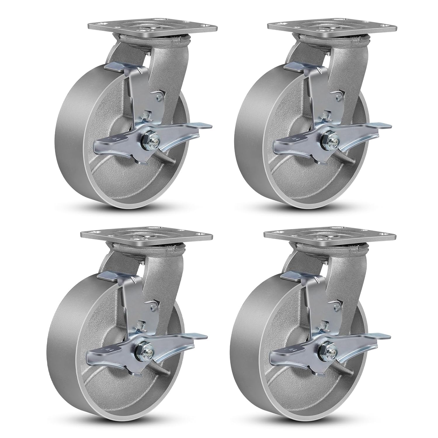 6in Industrial Casters Set of 4 - Heavy Duty Steel Wheels