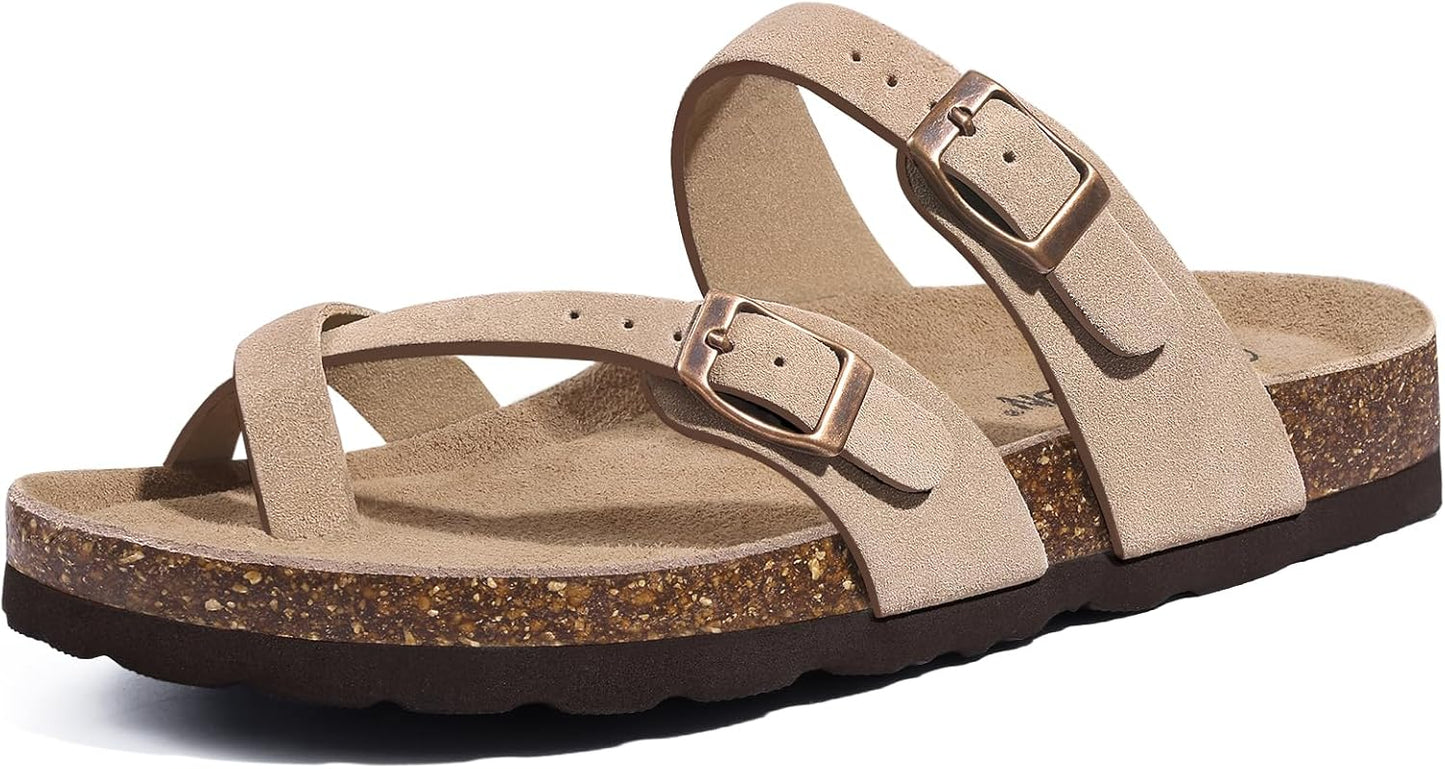 Litfun Women's Genuine Suede Cork Footbed Sandals for Summer