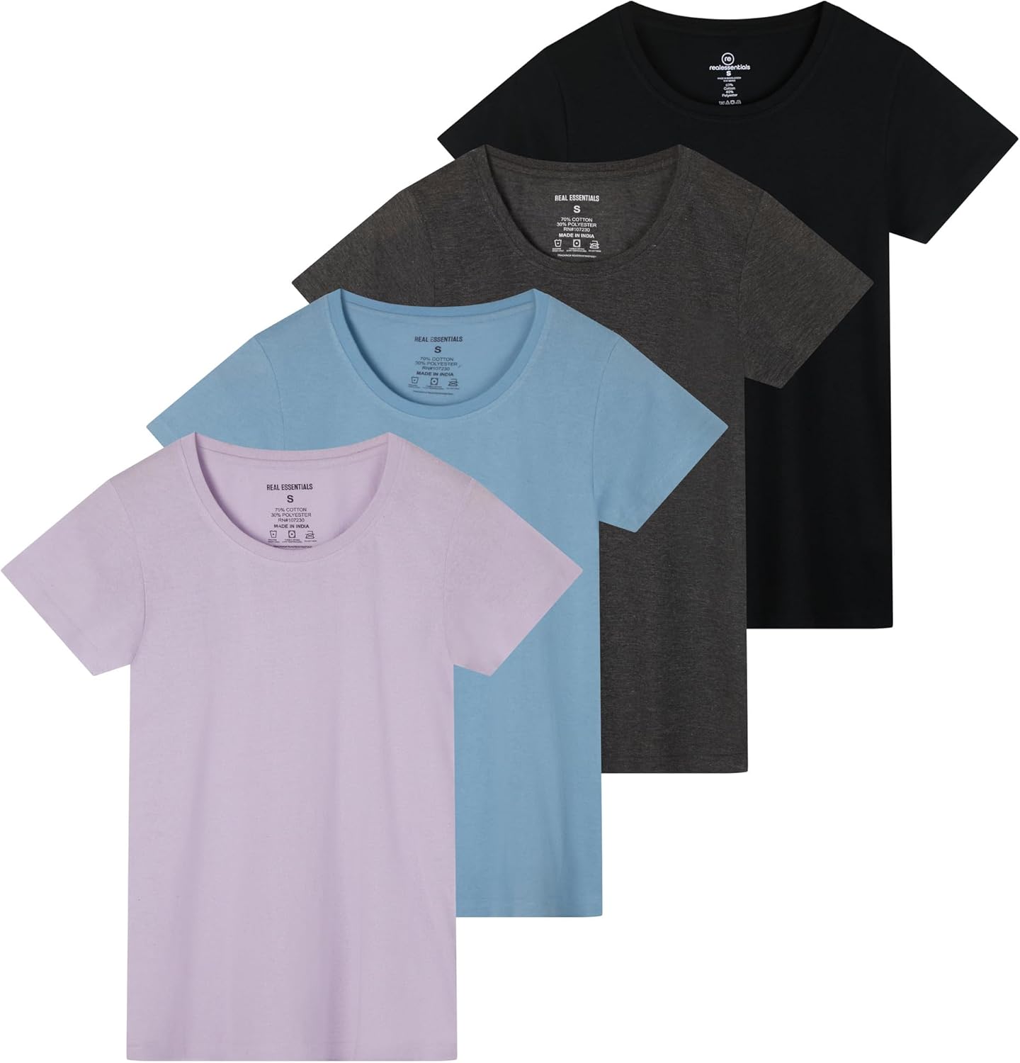 Real Essentials Women's Cotton Short Sleeve T-Shirt 4 Pack