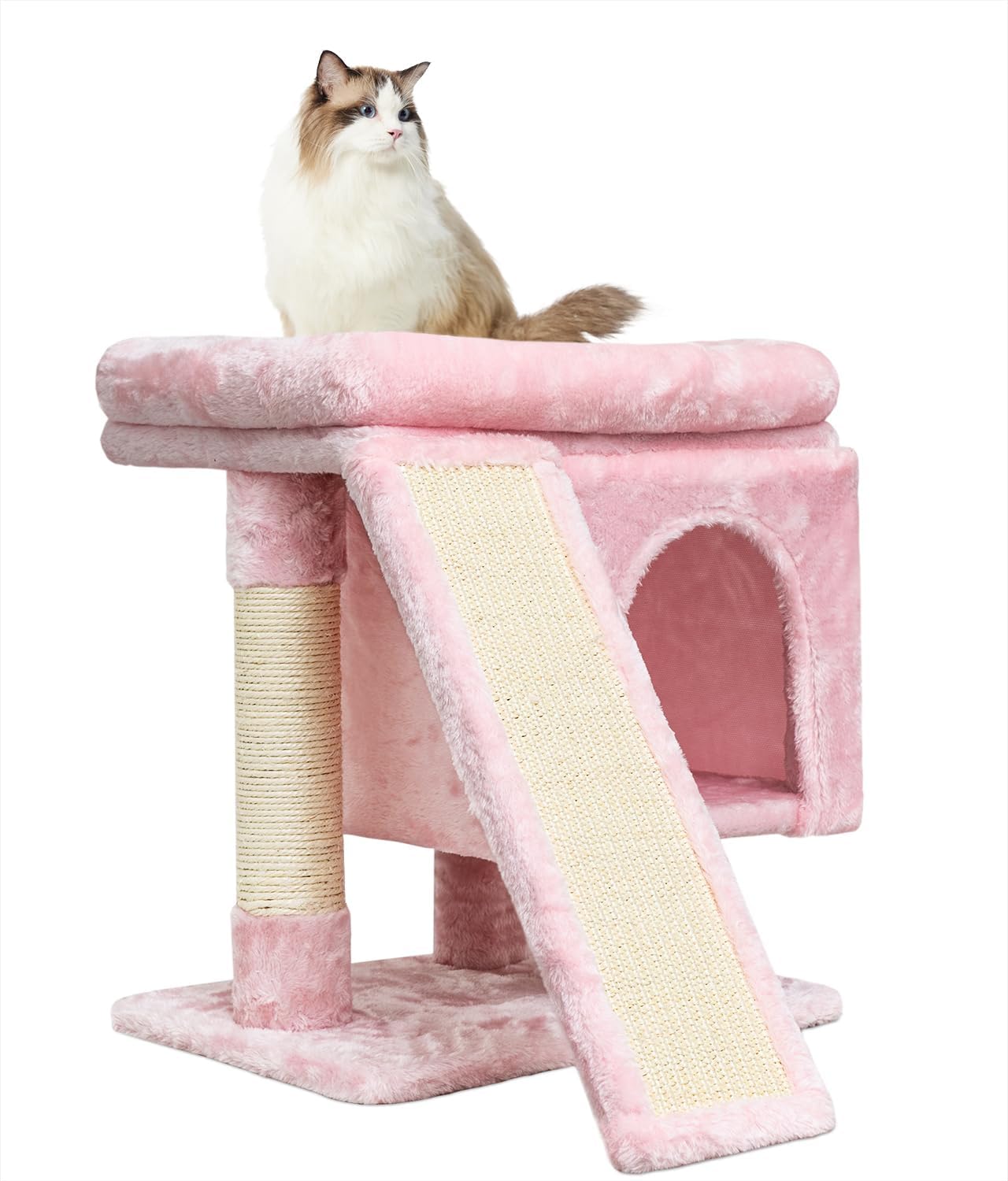 SYANDLVY Small Pink Cat Tree with Perch for Indoor Cats