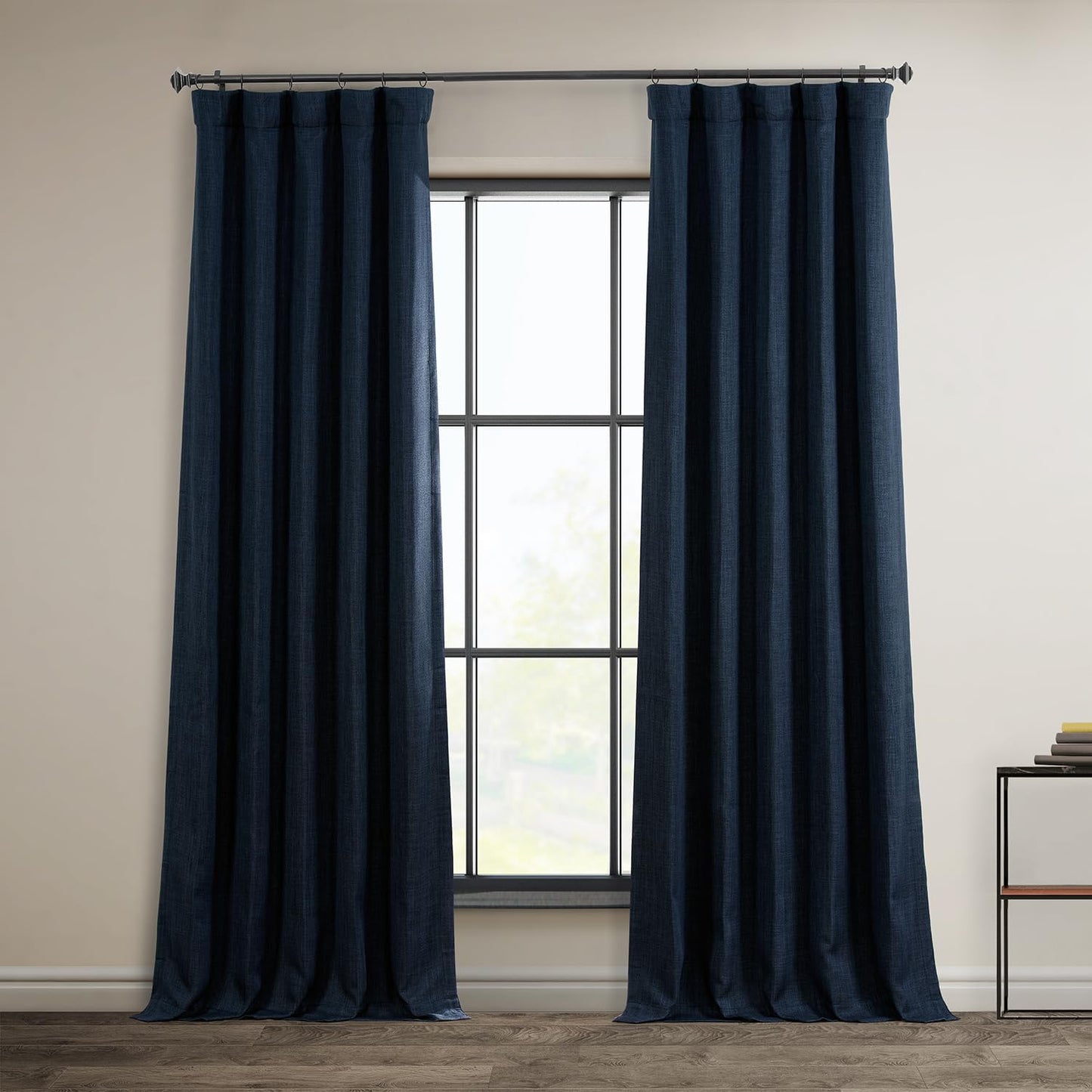 Faux Linen Curtains for Living Room - Nightfall Navy 84 in Long
