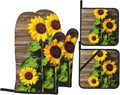 Sunflower Print Kitchen Oven Mitts Set - Heat Resistant & Non-Slip